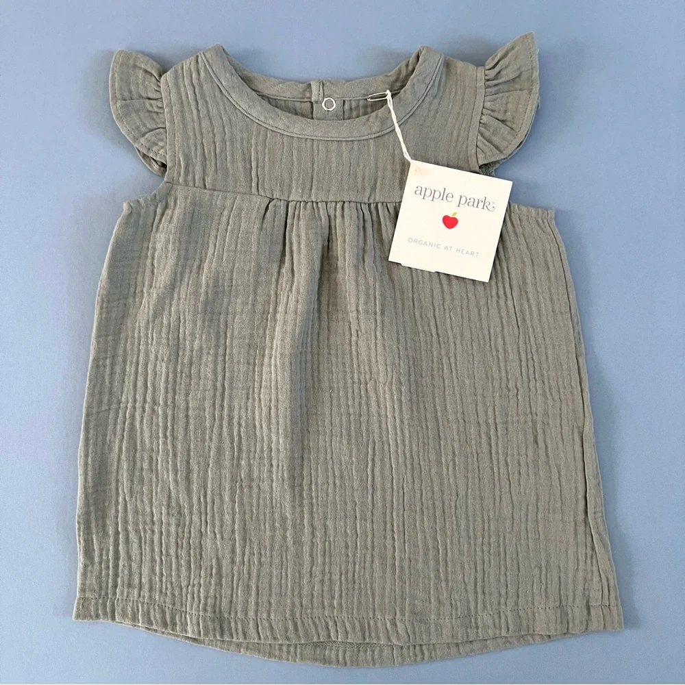 NWT Apple Park Muslin Flutter Sleeve Teal‎ Green Dress